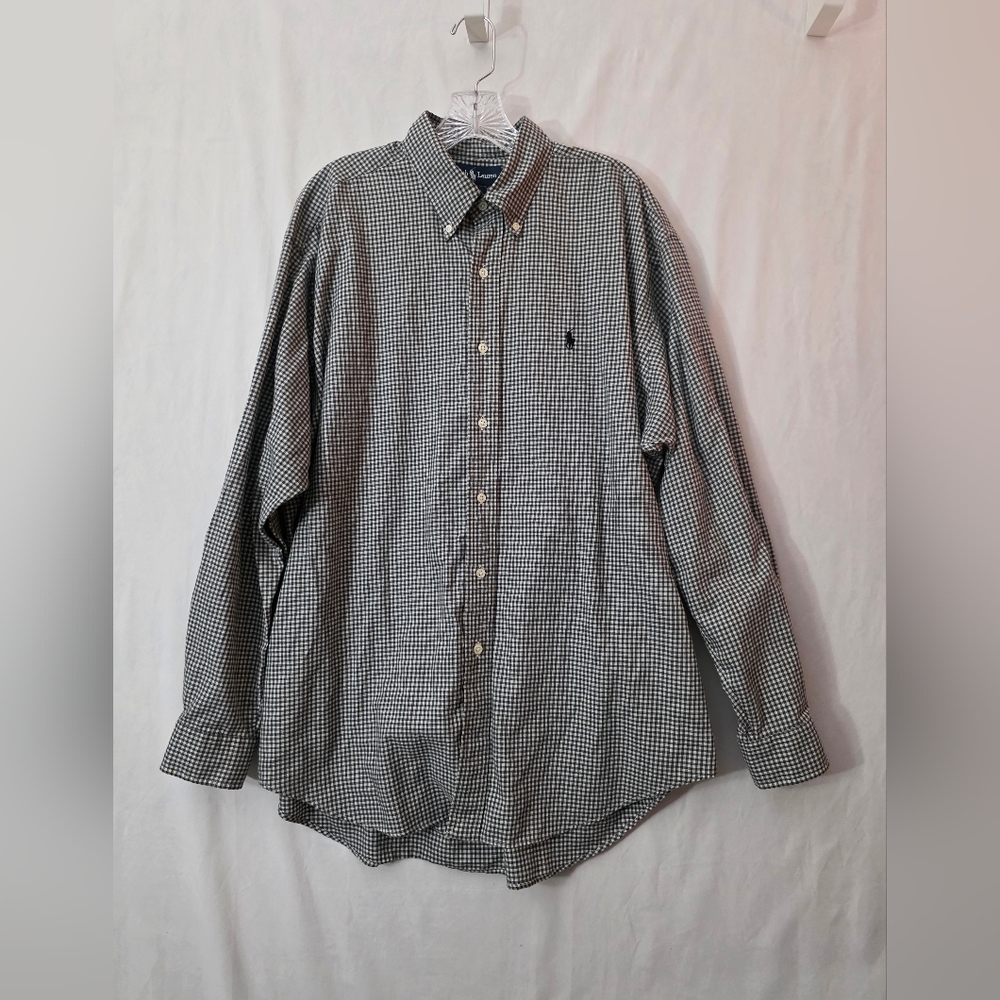 Ralph Lauren Blake Men's Large Button-Down Shirts 100% CottonBlack Gray Plaid